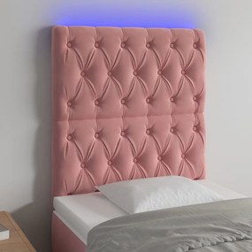 3122795 vidaXL Tăblie de pat cu LED, roz, 80x7x118/128 cm, catifea