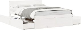 vidaXL Cadru de pat fără saltea, alb, 140x190 cm, lemn masiv de pin