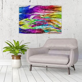 Tablou - Zid de cărămidă cu flăcări colorate (90x60 cm)