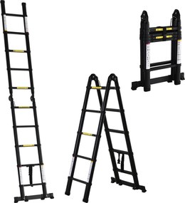 DURHAND Scară Telescopică Pliabilă cu 10 Trepte, Scară Extensibilă din Aluminiu și Metal, 320x67x7 cm, Neagră | Aosom Romania