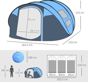 Outsunny Cort de Camping Pop Up pentru 2 Persoane cu 2 Uși, 4 Ferestre și Înveliș Impermeabil, 263.5x220x123 cm, Verde | Aosom Romania