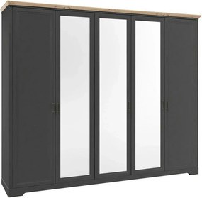 Dulap JASMIN, gri grafit/stejar artisan, PAL, cu 5 usi, 264x64x220 cm