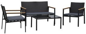 Outsunny Set Mobilier de Grădină din Ratan din 2 Scaune cu Brațe pentru Terasă, Bancă și Masă de Cafea, 80x42x37 cm, Negru | Aosom Romania