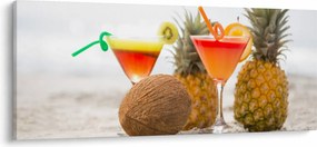 Tablou cu ananas și pahare pe plajă (120x50 cm)