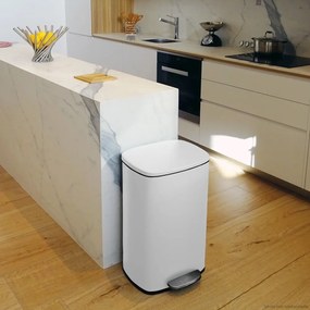 Coș de gunoi alb mat cu pedală din oțel 50 l Akira – Spirella