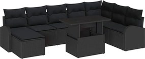 vidaXL Set de canapele pentru grădină 9 pcs Negru Rattan poli