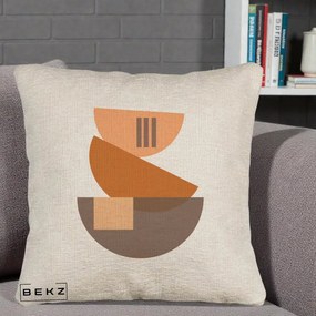Perna Decorativa Geometric Bauhaus Boluri Portocaliu, 40x40 cm, Bej Canapea, Husa Detasabila, Perna Inclusa, BEKZ®