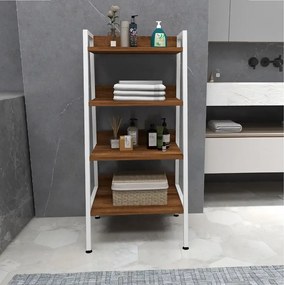 Dulapior cu etajere pentru baie si bucatarie, alb si nuc, 100  cm