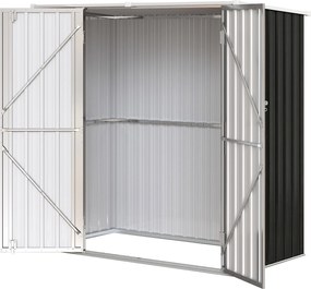 Outsunny Șopron Metalic Exterior pentru Grădină 1,37 m² 163x89x163 cm cu Acoperiș Înclinat, Uși cu Bolt și Mănuși, Gri | Aosom Romania