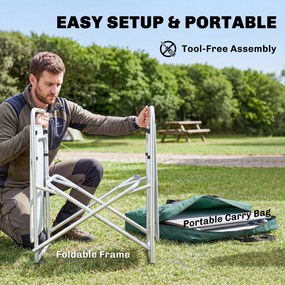 Outsunny Mobilier de Bucătărie pentru Camping Pliabil cu 3 Blaturi, 4 Cârlige, Stâlp de Lumină și Husă de Transport 172x48x119 cm Verde | Aosom Romania