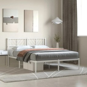 372230 vidaXL Cadru de pat metalic cu tăblie, alb, 150x200 cm