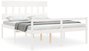 3195422 vidaXL Cadru de pat senior cu tăblie, alb, king size, lemn masiv