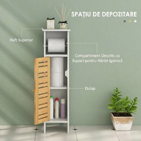 HOMCOM Dulăpior de Baie cu Suport pentru Hârtie Igienică, Dulap Îngust cu Raft Reglabil, 78 cm, Alb | Aosom Romania
