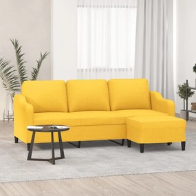 Canapea cu 3 locuri si taburet, galben deschis, 180 cm, textil