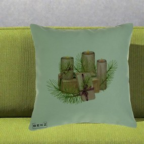 Perna Decorativa Lumanari cu Cadouri Naturale, 40x40 cm, Verde, Husa Detasabila, Perna Inclusa, BEKZ®