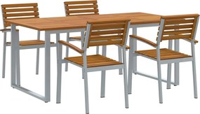 vidaXL Set de masă pentru grădină 5 pcs Gri Lemn Solid de Acacia