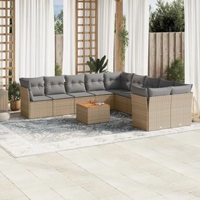 vidaXL Set canapele de grădină, 11 piese, cu perne, bej, poliratan
