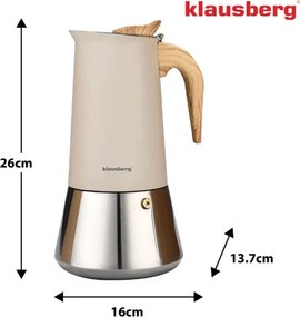 Aparat electric de cafea espresso cubanez Klausberg KB 7997, 600 ml, 12 cesti, Supapa de siguranta, Otel, Inductie, Bej