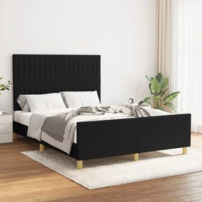Cadru de pat cu tablie, negru, 140x200 cm, textil Negru, 140 x 200 cm, Benzi verticale