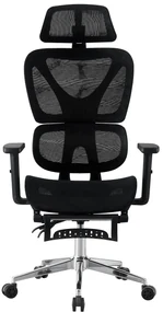 RIGACHAIR Scaun ergonomic, cotiere 2D, tetiera 2D, recliner 155°, suport picioare, Full Mesh, Negru