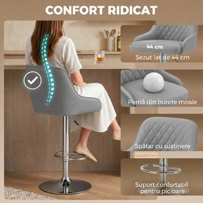 HOMCOM Set de 2 Scaune de Bar Rotative Reglabile pentru Bucătărie, Gri Deschis | Aosom Romania