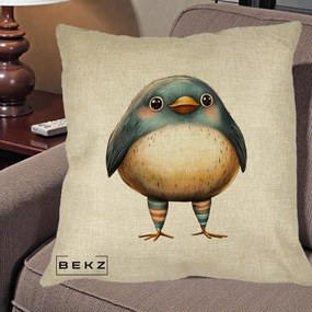 Perna Decorativa Pasare Teal-Bej cu Sosete Curcubeu, 40x40 cm, Crem, Husa Detasabila, Perna Inclusa, BEKZ®
