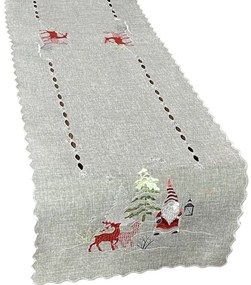 Traversă gri de Crăciun cu broderie de spiriduși și reni Lățime: 40 cm | Lungime: 160 cm