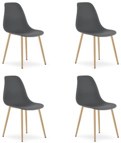 Set 4 Scaune Bucatarie/Dining Velo Plus Gri Inchis Picioare Metalice Finisaj Lemn