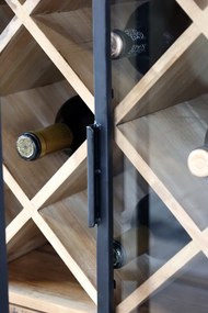 Vitrină bar din metal și lemn reciclat, rastel pentru sticle, suport pahare, finisaj negru antichizat, 170×65×36,5 cm, „Fonderie"