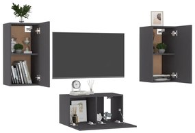 Set dulapuri TV, 3 piese, gri, PAL 1, Gri, 60 x 30 x 30 cm