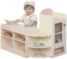 AIYAPLAY Supermarket pentru copii, magazin jucărie din lemn, casă de marcat, distribuitor și accesorii, 90,7x60x73,8cm, verde | Aosom Romania