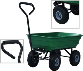 vidaXL Cărucior manual de grădină basculabil, verde, 300 kg, 75 L