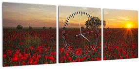 Tablou cu lunca și macii (cu ceas) (90x30 cm)