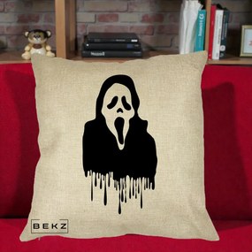 Perna Personalizata Halloween Ghostface Scream Picurand, 40x40 cm, Crem, Husa Detasabila, Perna Inclusa, BEKZ®