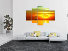 Tablou cu apus de soare și iaht (150x105 cm)