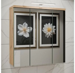 Dulap de baie suspendat cu oglindă VENOM, verde / stejar Artisan