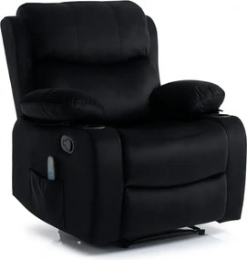 RESIGILAT- Fotoliu Masaj, Incalzire, rabatabil, sezut cu arcuri metalice, suport picioare extensibil, catifea, Negru