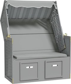 vidaXL Scaun de plajă cu baldachin, gri, poliratan și lemn masiv