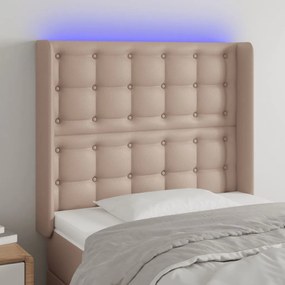 3124137 vidaXL Tăblie de pat cu LED, cappuccino, 103x16x118/128 cm, piele eco