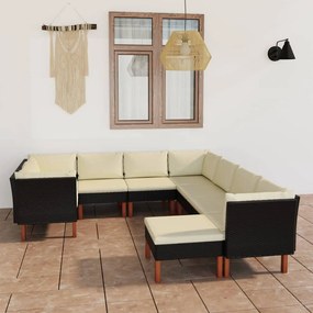 3059744 vidaXL Set mobilier de grădină cu perne, 9 piese, negru, poliratan