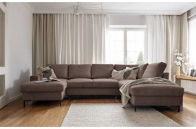 Colțar maro extensibil cu tapițerie din catifea reiată (cu colț pe partea dreaptă) Lofty Lilly – Miuform