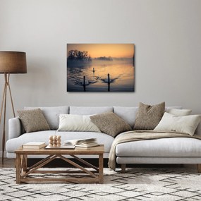 Tablou cu lebăde pe apă în ceață (70x50 cm)