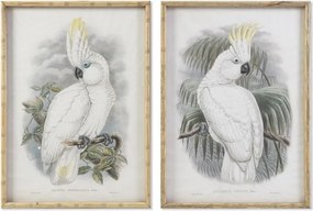 Tablou decorativ cu sticlă și ramă din bambus, stil tropical, multicolor, din bambus și sticlă, „Cockatoo”