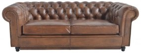 Canapea Chesterfield extensibilă, 3 locuri, din piele naturală, cognac, 220x102 cm