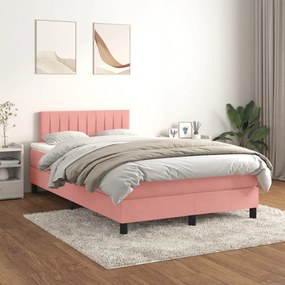 3141418 vidaXL Pat box spring cu saltea, roz, 120x200 cm, catifea