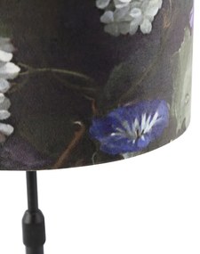 Lampă de masă neagră cu abajur din catifea cu flori cu aur 25 cm - Parte