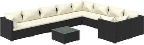 vidaXL Set mobilier de grădină cu perne, 10 piese, negru, poliratan