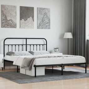 352581 vidaXL Cadru de pat metalic cu tăblie, negru, 160x200 cm