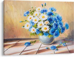 Tablou pictat cu vaza și flori (70x50 cm)