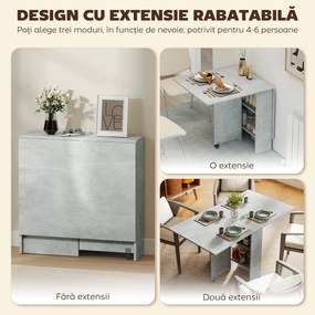 HOMCOM Masă Pliabilă din Lemn cu Roți, pentru 4-6 Persoane, 75x140x75 cm, Gri | Aosom Romania